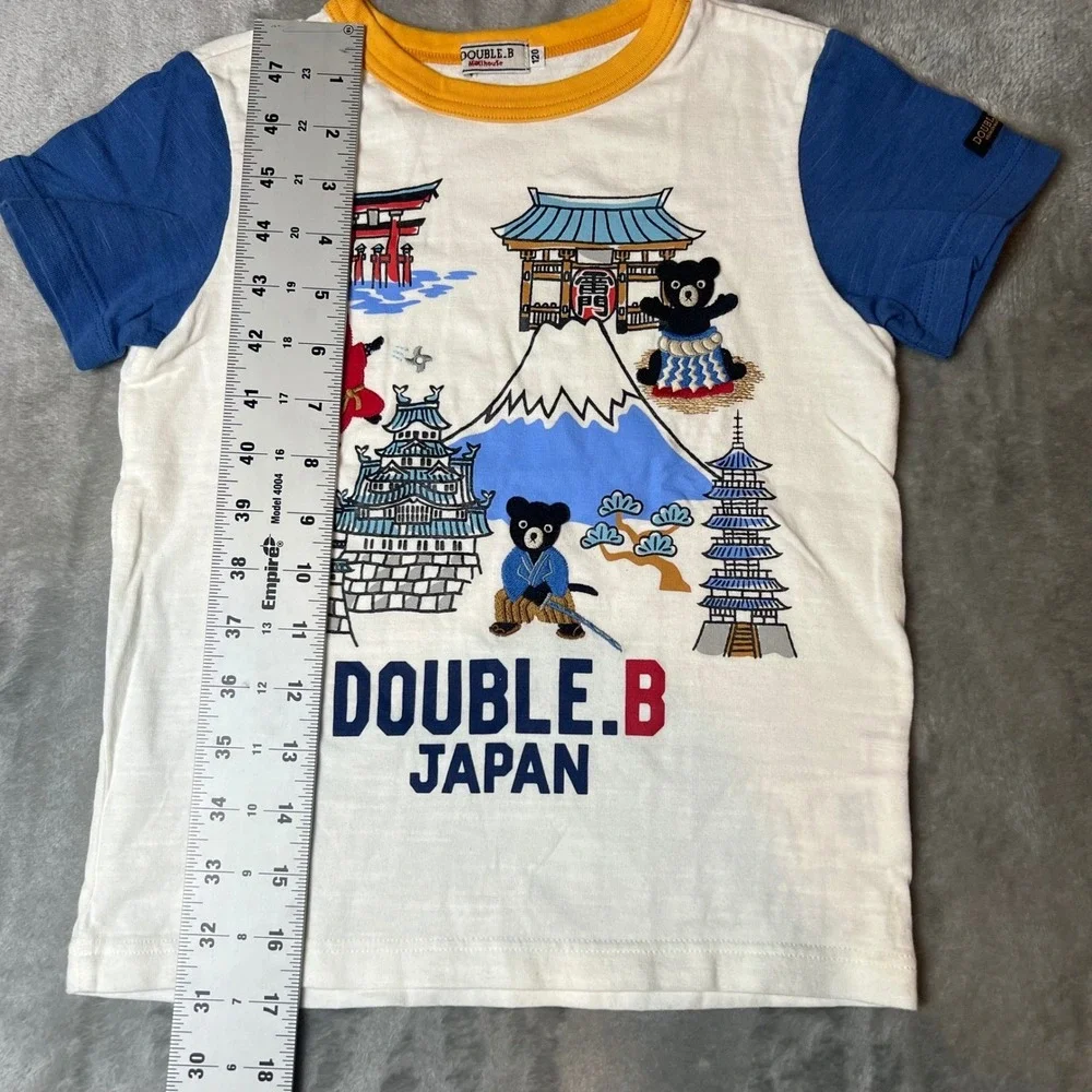 Double B Japan‎ Miki House Kids T Shirt White Blue Mt Fuji Bear Graphic Size 120